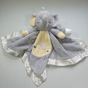Douglas Baby Elephant Lovey Security Blanket‎ Gray Yellow Satin Trim Plush
